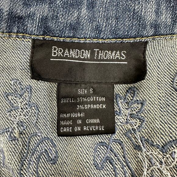 Brandon Thomas Womens Jean Denim Trucker Jacket Embellished Floral Size Small - Picture 8 of 8